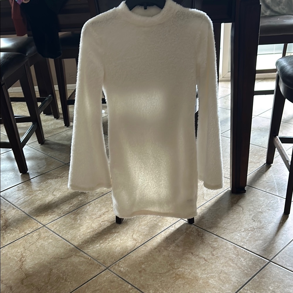 Cozy White Fuzzy Sweater Dress